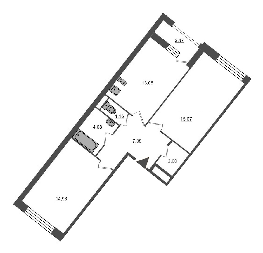 2-комнатная, 60 м² — ЖК ЖК Нью Тайм (New Time)