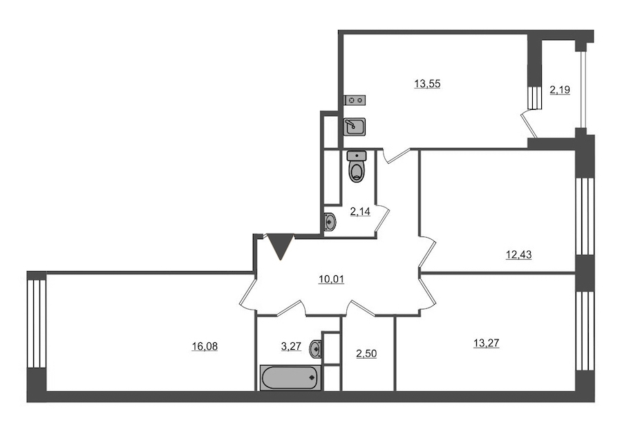 3-комнатная, 74 м² — ЖК ЖК Нью Тайм (New Time)
