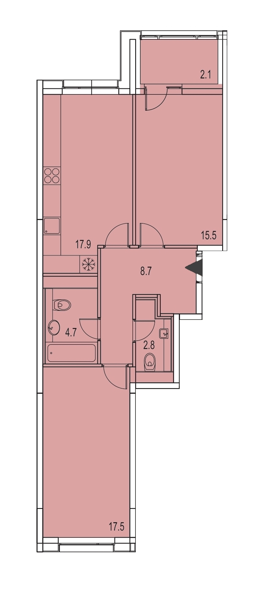 2-комнатная, 69 м² — ЖК ЖК Лайф Лесная