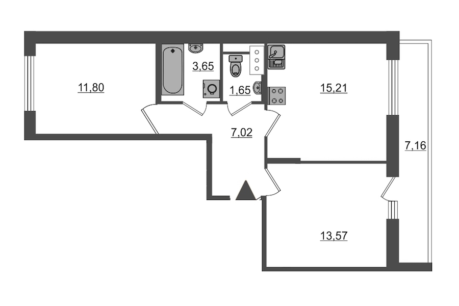 2-комнатная, 59 м² — ЖК Ап-квартал Московский (Up-квартал Московский)