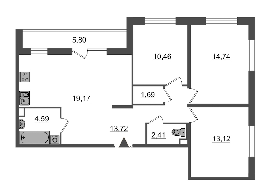 3-комнатная, 87 м² — ЖК Ап-квартал Московский (Up-квартал Московский)