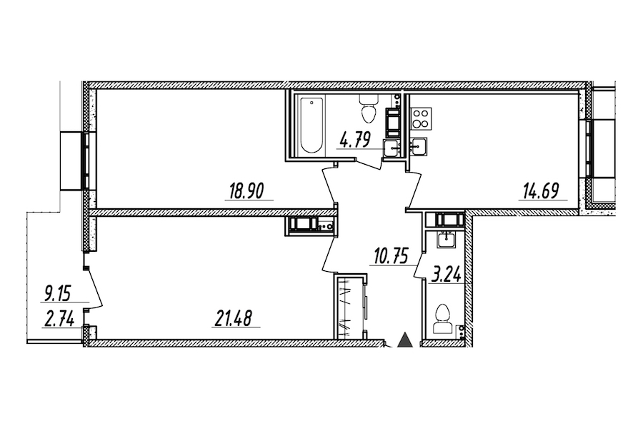 2-комнатная, 77 м² — ЖК ЖК Nobelius (Нобелиус)