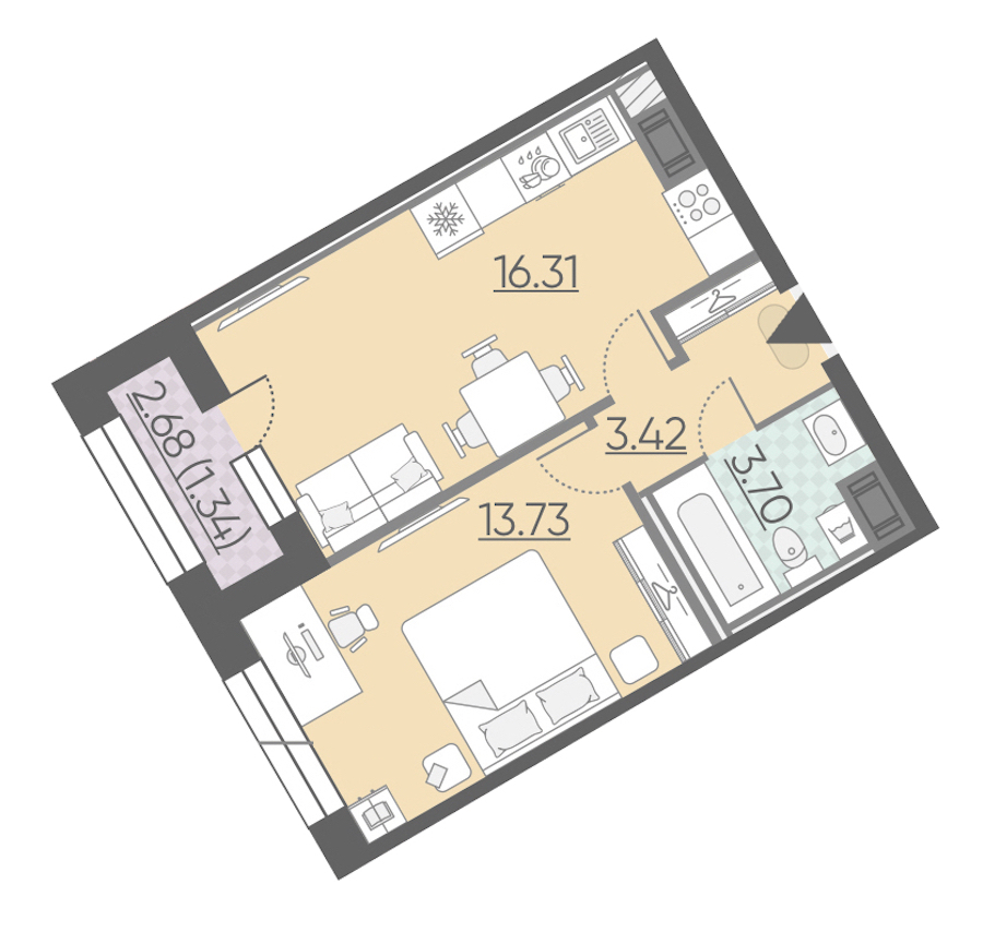 1-комнатная, 39 м² — ЖК ЖК Riviere Noire (Ривьер Нуар)