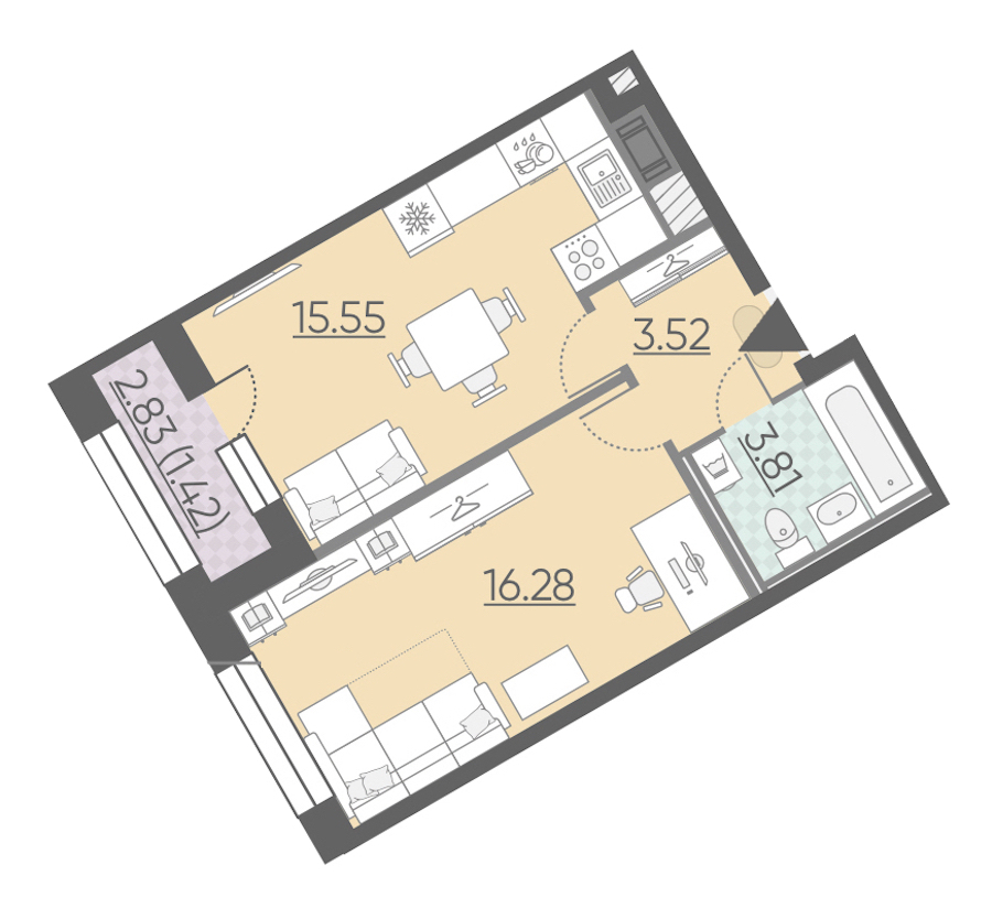 1-комнатная, 41 м² — ЖК ЖК Riviere Noire (Ривьер Нуар)