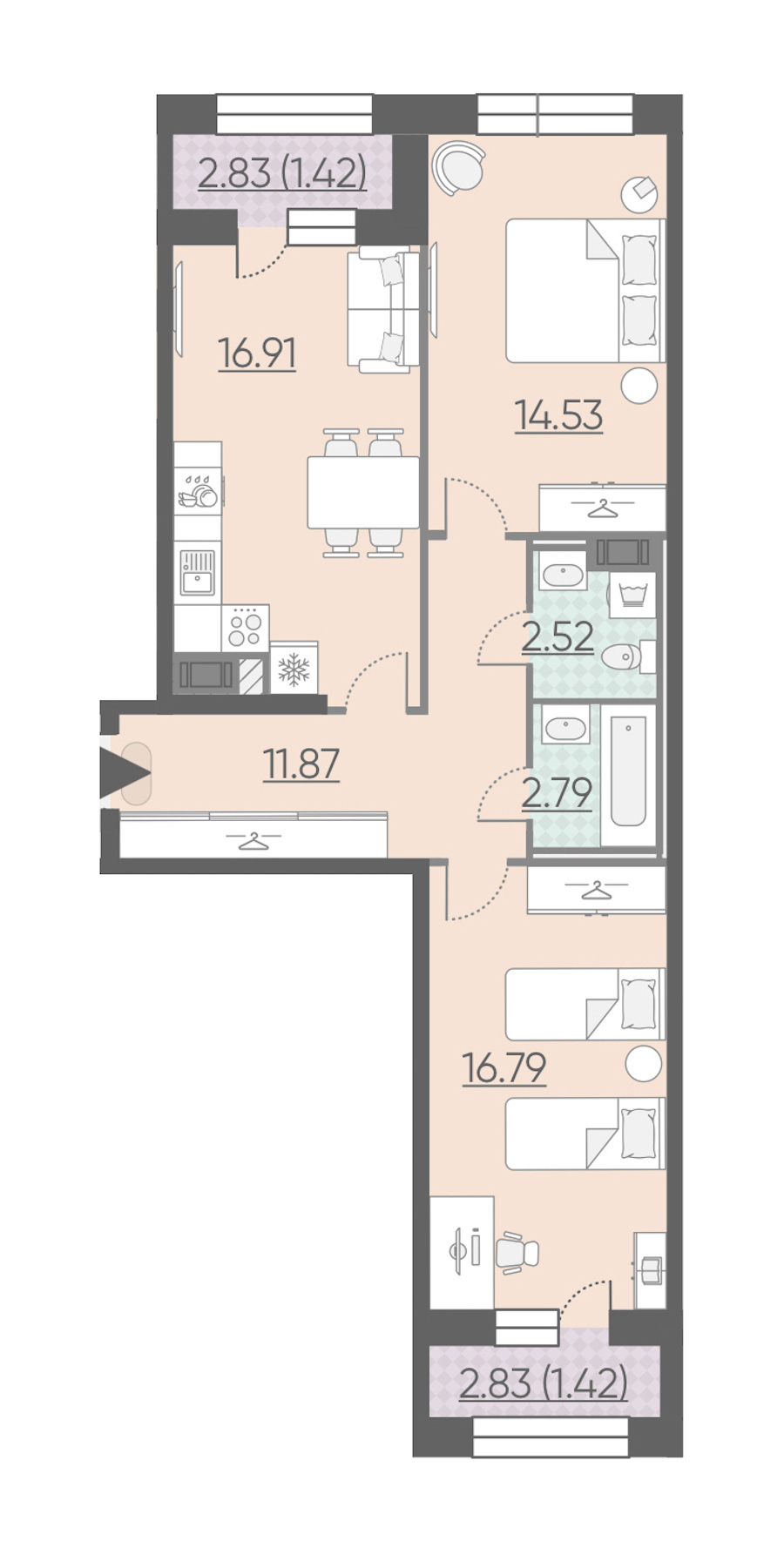2-комнатная, 68 м² — ЖК ЖК Riviere Noire (Ривьер Нуар)