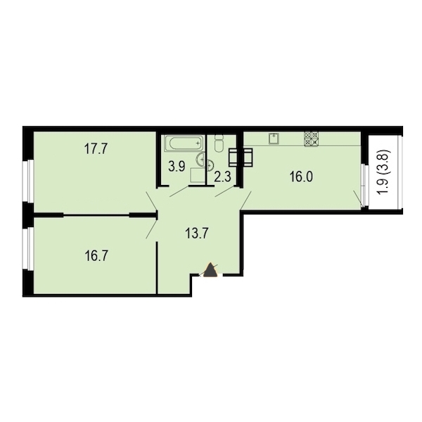 2-комнатная, 73 м² — ЖК ЖК Жемчужный берег