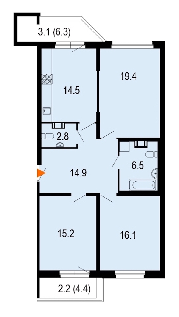 3-комнатная, 95 м² — ЖК ЖК Жемчужный берег