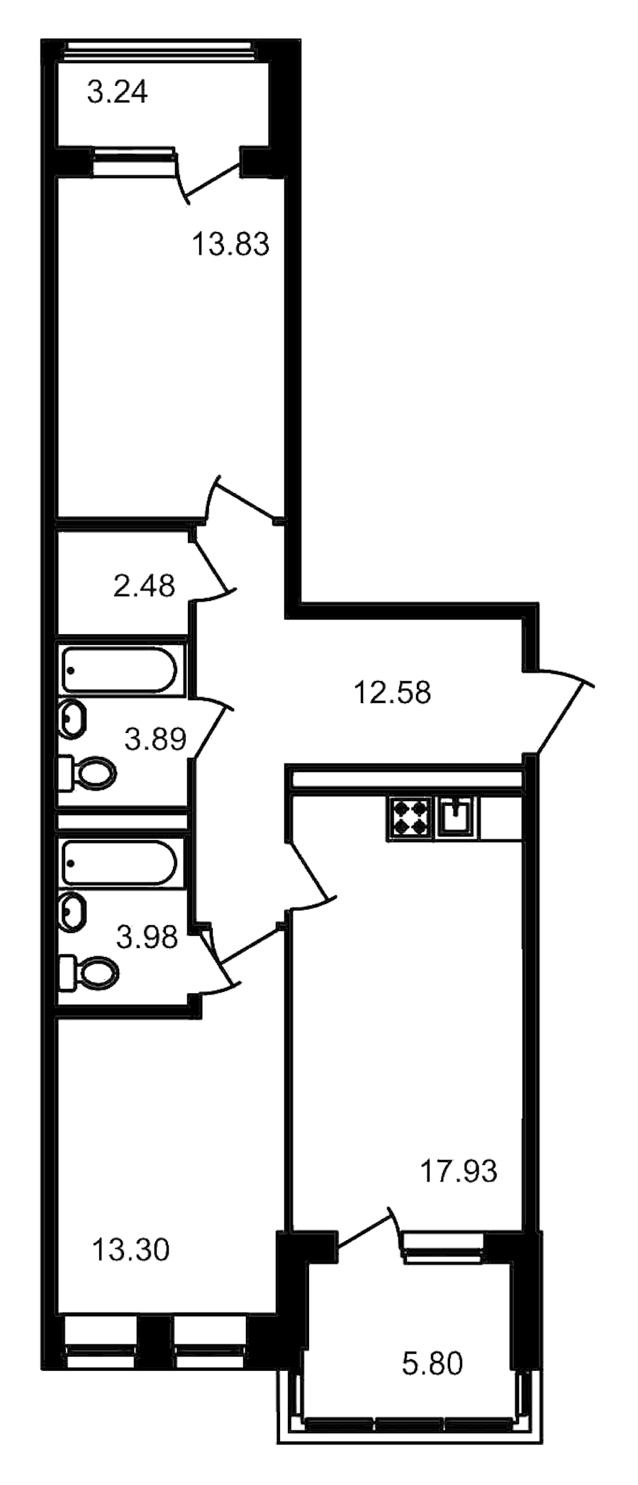 2-комнатная, 77 м² — ЖК Клубный дом Волковский