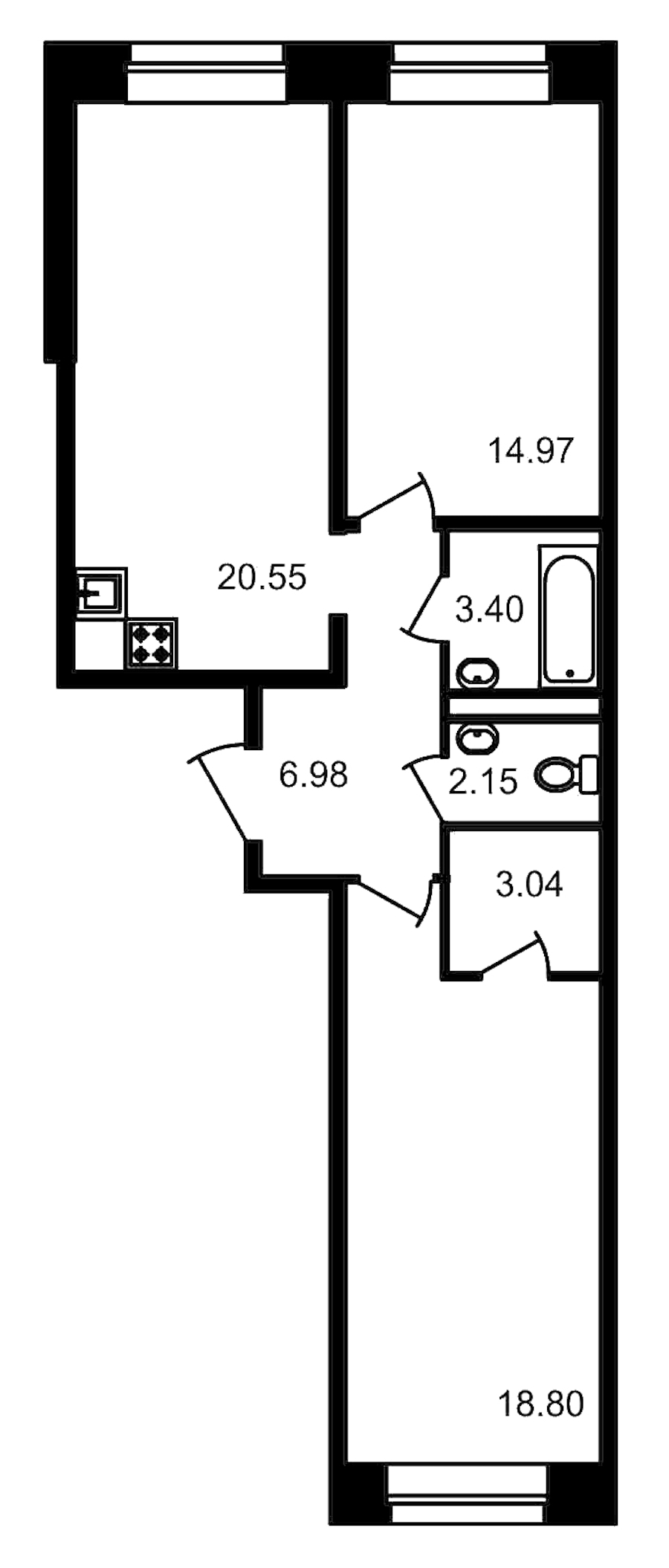2-комнатная, 70 м² — ЖК Клубный дом Волковский