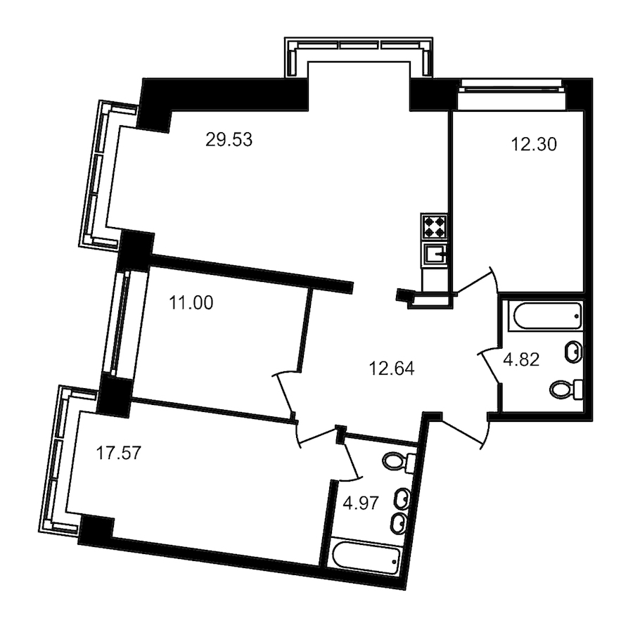 3-комнатная, 93 м² — ЖК Клубный дом Волковский