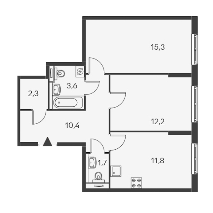 2-комнатная, 58 м² — ЖК ЖК Дальневосточный 15