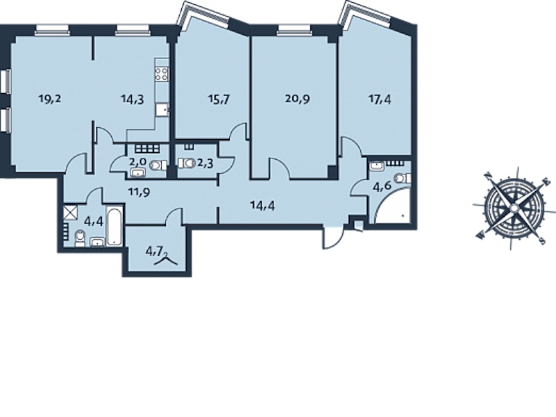 3-комнатная, 132 м² — ЖК ЖК Royal Park (Роял Парк)