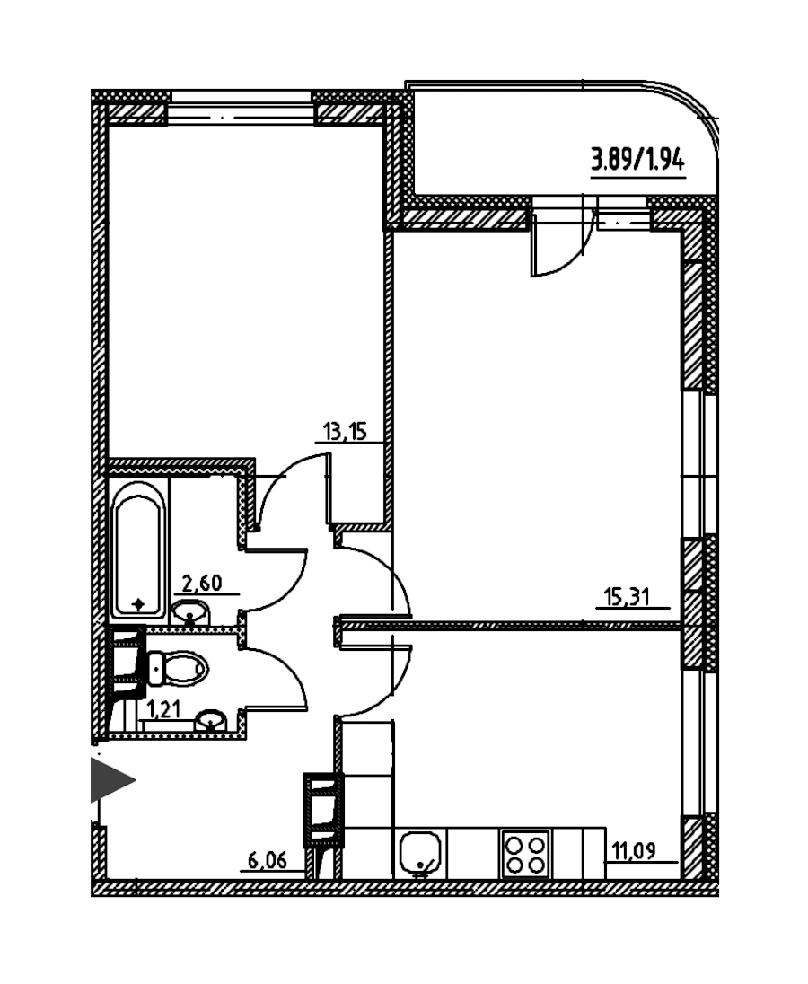 2-комнатная, 51 м² — ЖК ЖК Энфилд