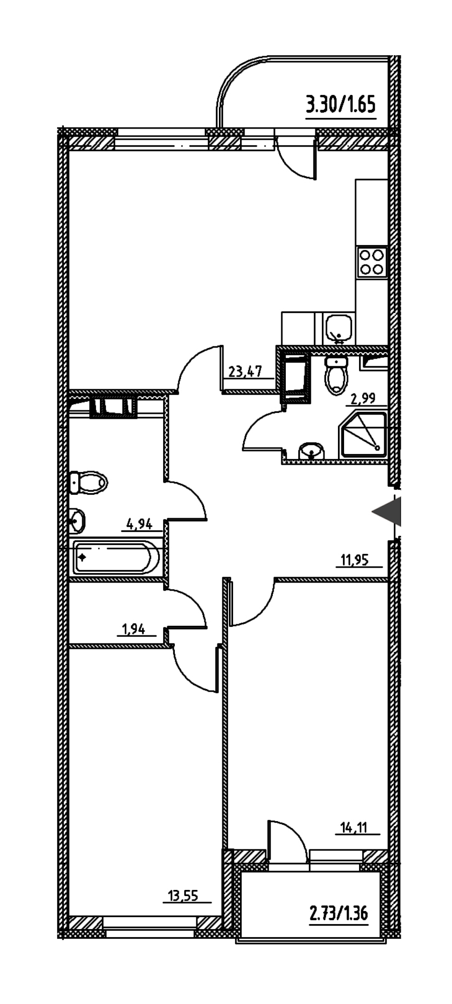 2-комнатная, 76 м² — ЖК ЖК Энфилд