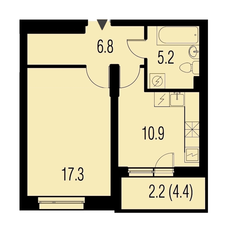 1-комнатная, 42 м² — ЖК ЖК Жемчужный Каскад