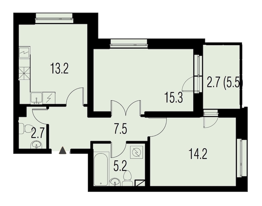 2-комнатная, 61 м² — ЖК ЖК Жемчужный Каскад