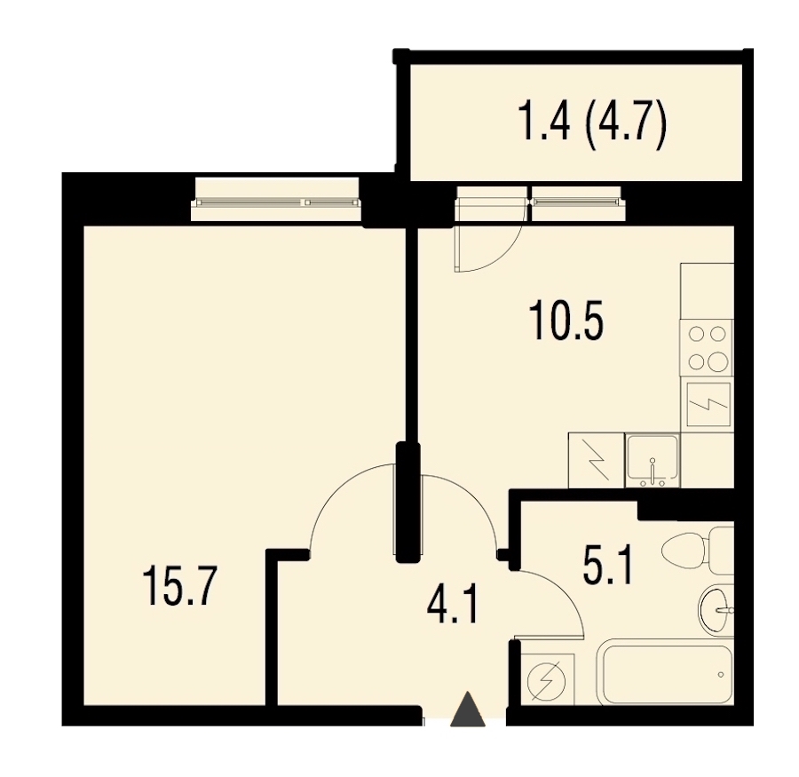 1-комнатная, 37 м² — ЖК ЖК Жемчужный Каскад
