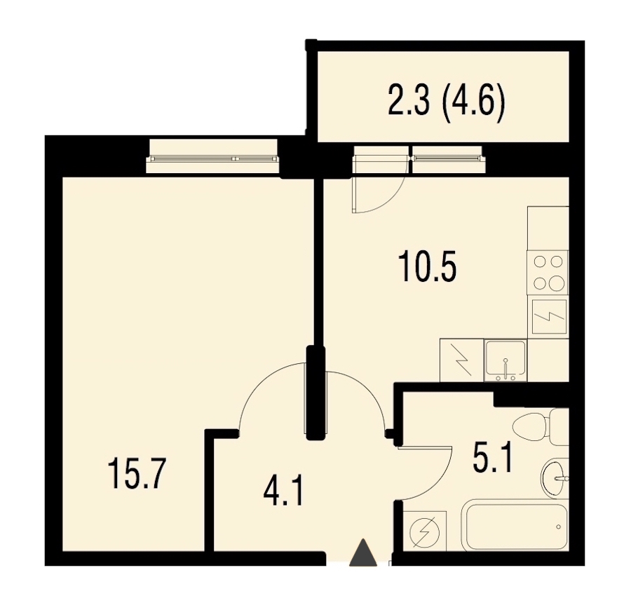 1-комнатная, 38 м² — ЖК ЖК Жемчужный Каскад