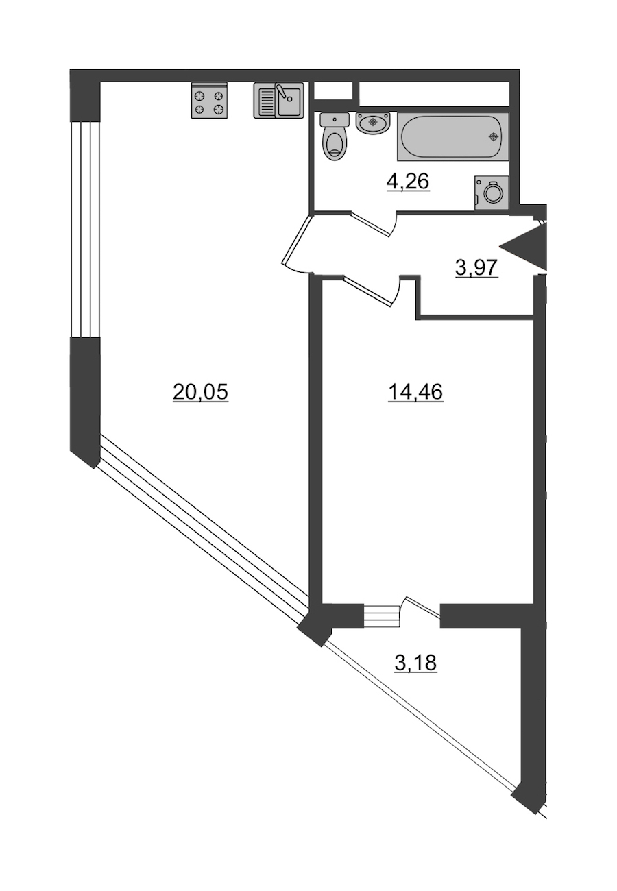 1-комнатная, 44 м² — ЖК ЖК Нью Тайм (New Time)