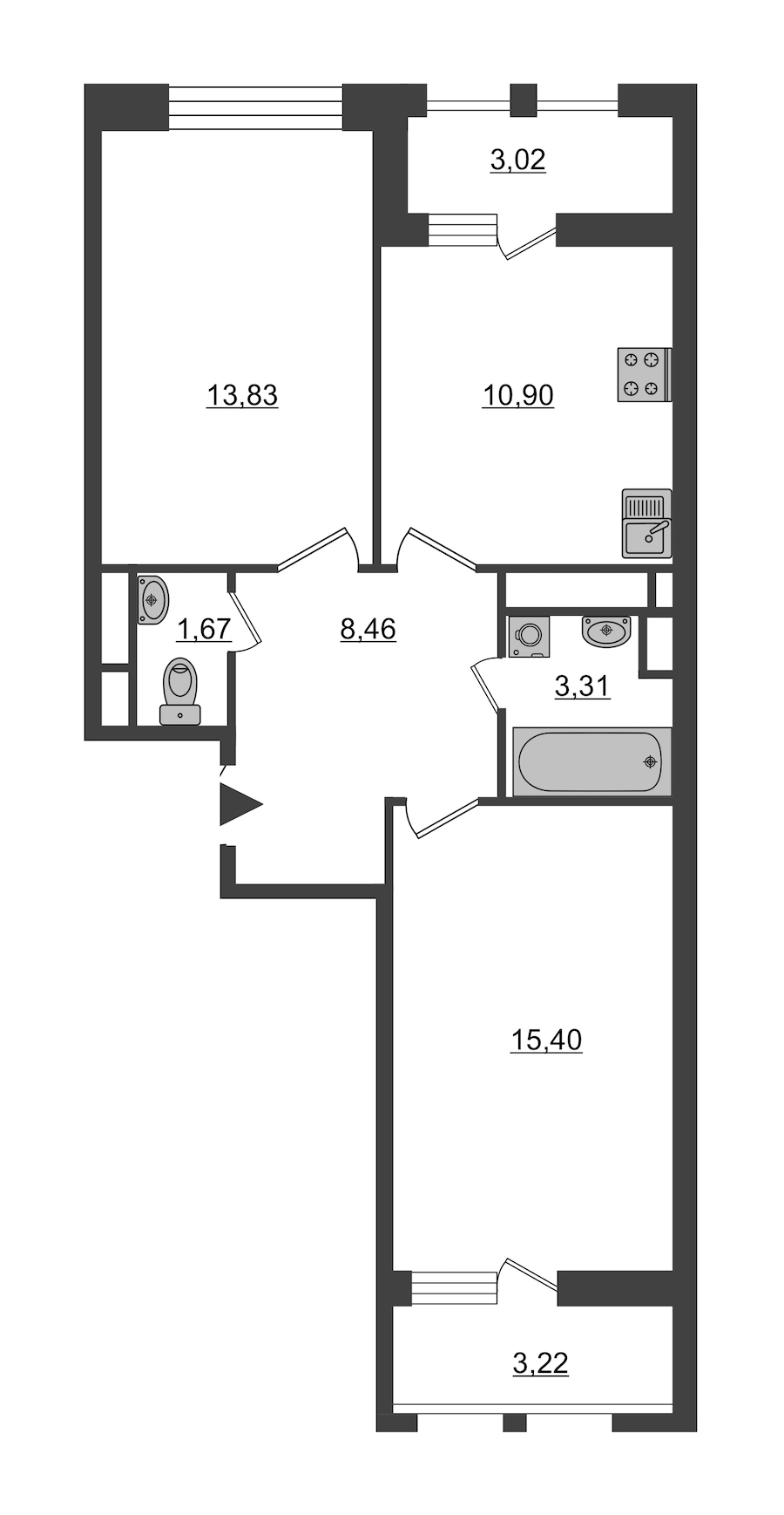 2-комнатная, 57 м² — ЖК ЖК Нью Тайм (New Time)