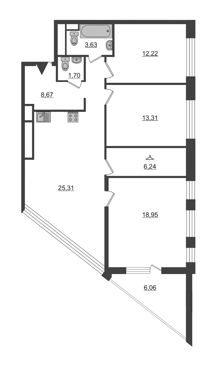 3-комнатная, 93 м² — ЖК ЖК Нью Тайм (New Time)