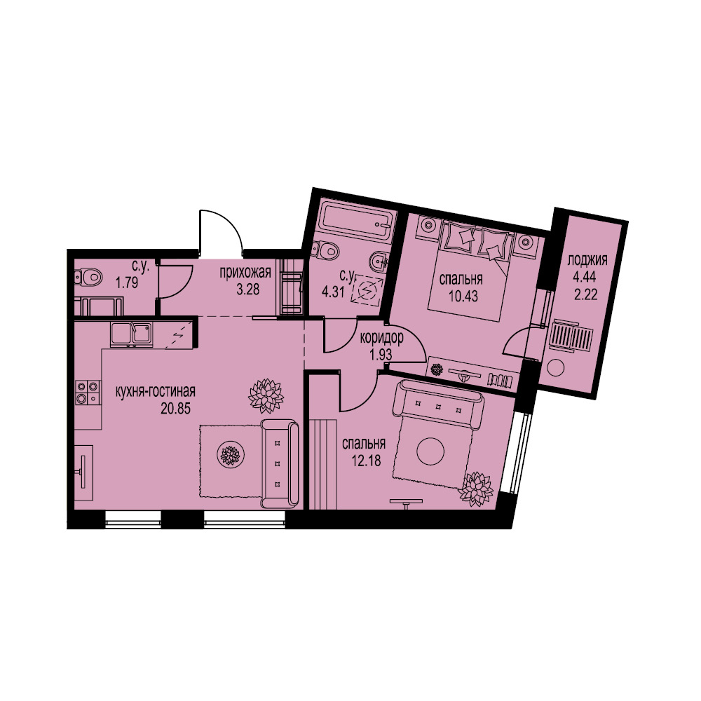 2-комнатная, 57 м² — ЖК ЖК ID Мурино (Айди Мурино)