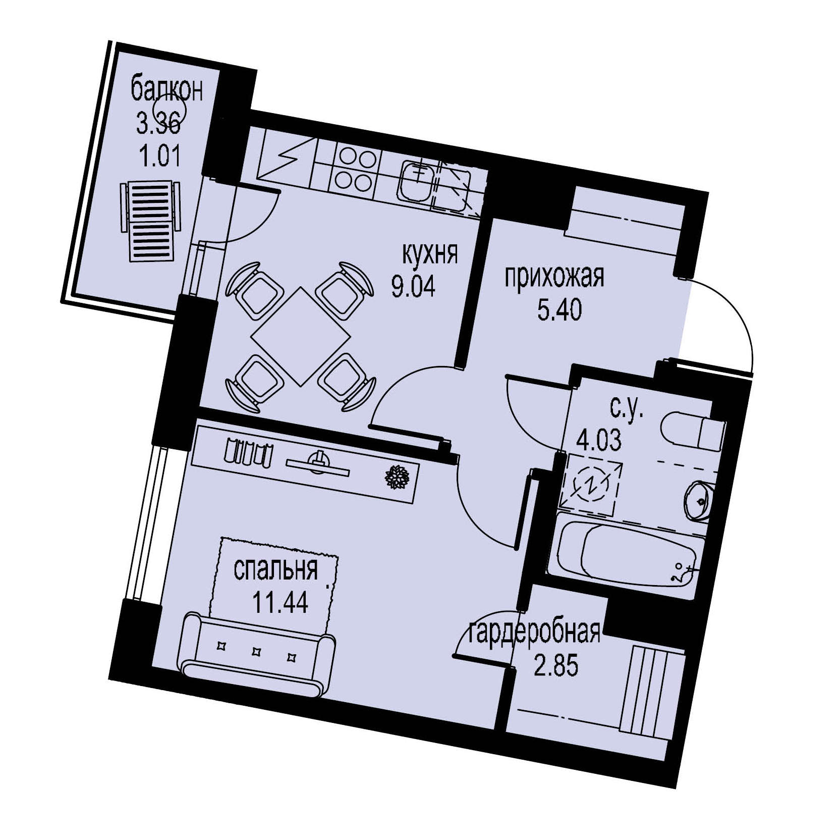 1-комнатная, 34 м² — ЖК ЖК ID Мурино (Айди Мурино)
