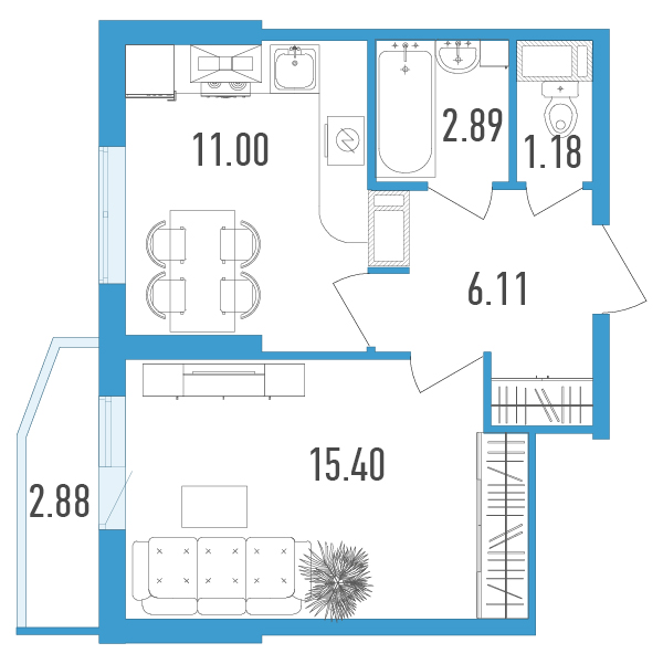 1-комнатная, 37 м² — ЖК ЖК Yoga (Йога)