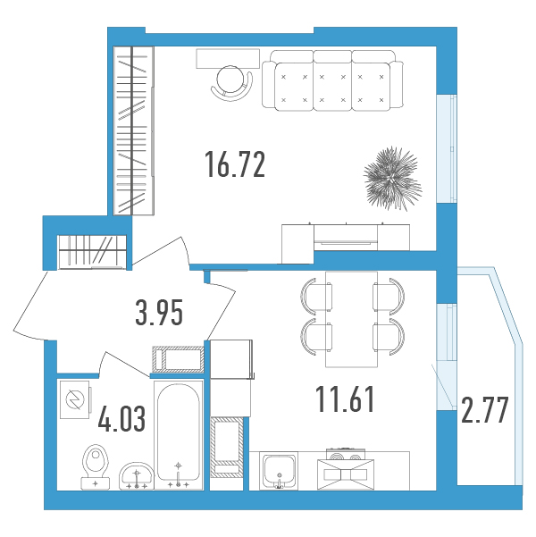 1-комнатная, 38 м² — ЖК ЖК Yoga (Йога)