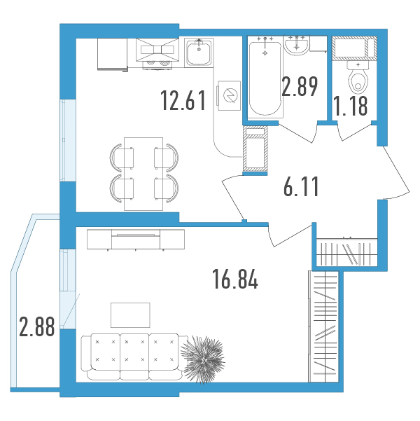 1-комнатная, 40 м² — ЖК ЖК Yoga (Йога)