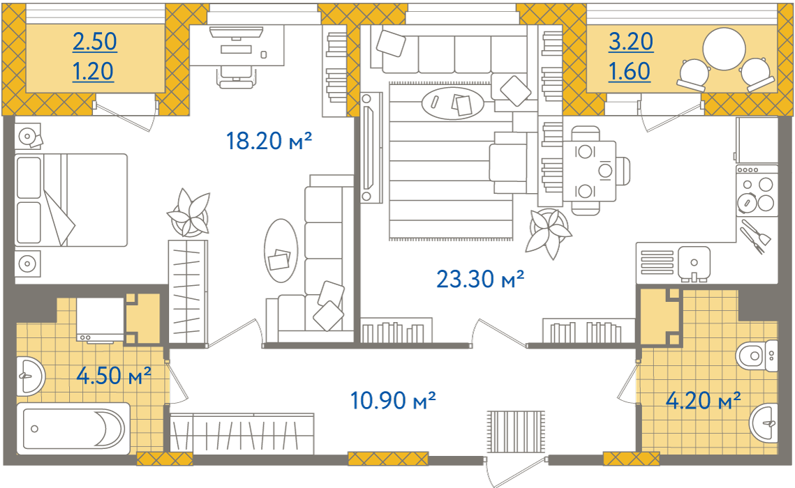 2-комнатная, 64 м² — ЖК ЖК Светлый мир жизнь