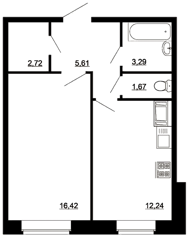1-комнатная, 42 м² — ЖК ЖК Дюна