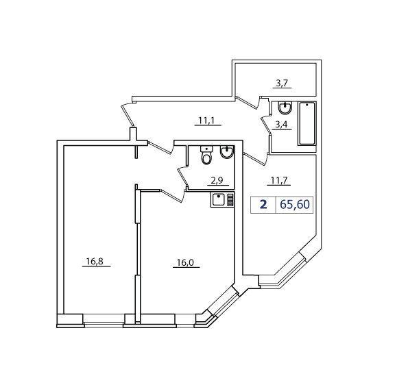 2-комнатная, 64 м² — ЖК ЖК Северные высоты