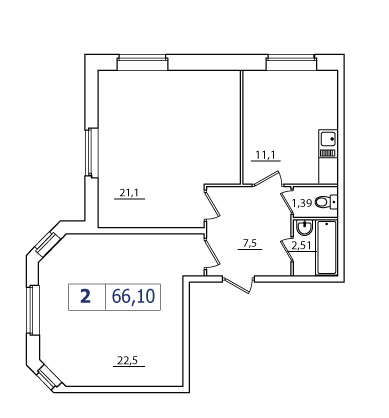 2-комнатная, 66 м² — ЖК ЖК Северные высоты