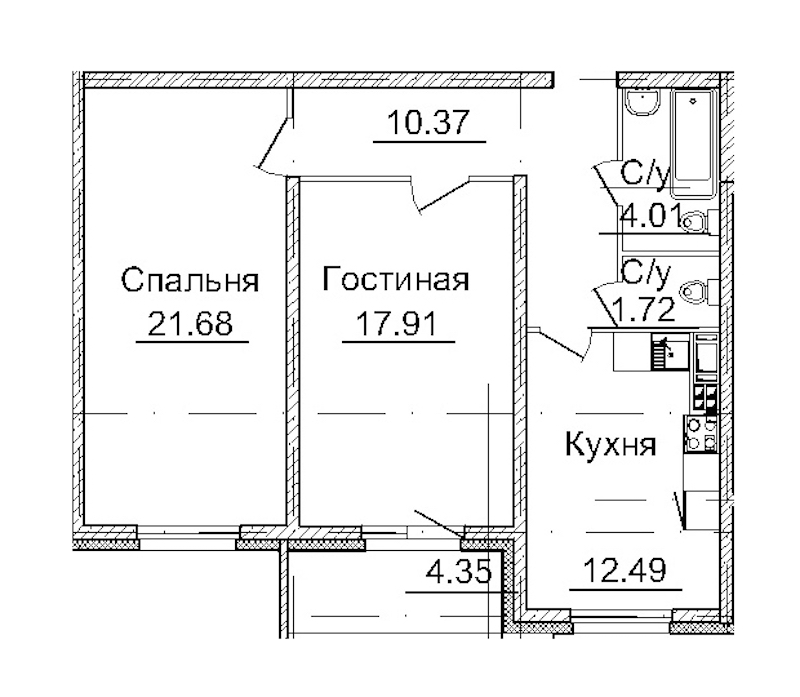 2-комнатная, 68 м² — ЖК ЖК Мироздание