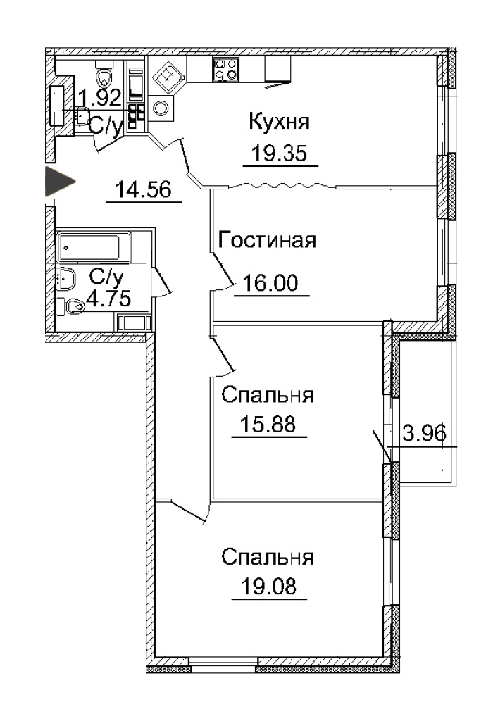 3-комнатная, 92 м² — ЖК ЖК Мироздание