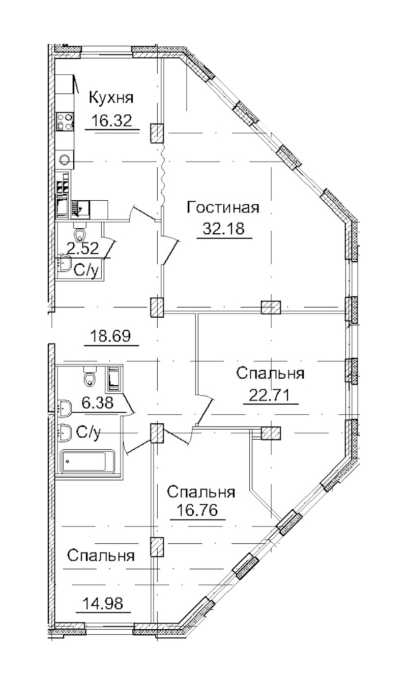 4-комнатная, 131 м² — ЖК ЖК Мироздание