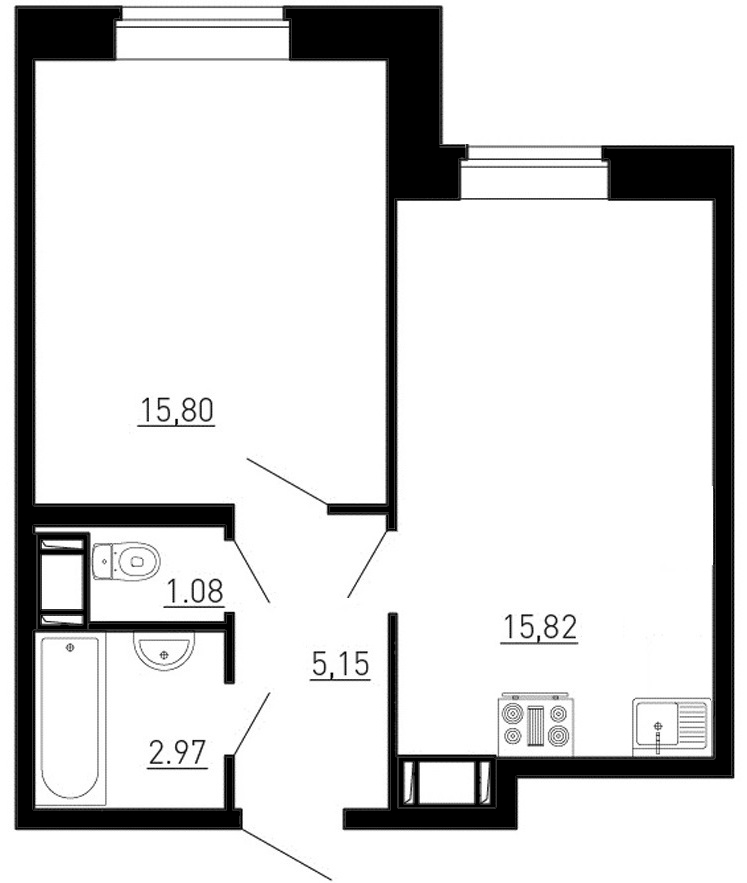 1-комнатная, 41 м² — ЖК ЖК Кантемировский