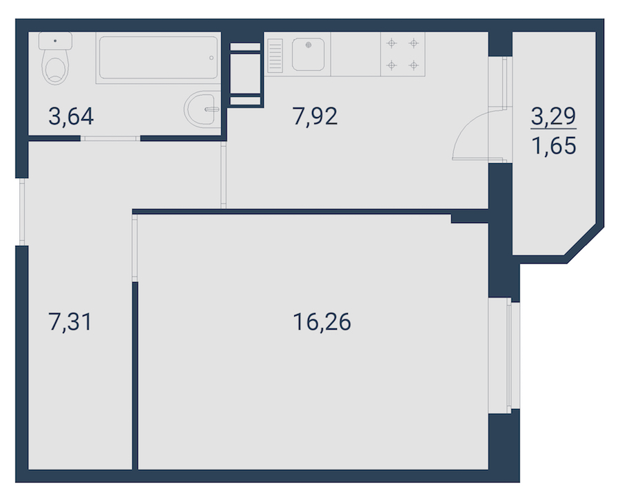 1-комнатная, 37 м² — ЖК ЖК Материк