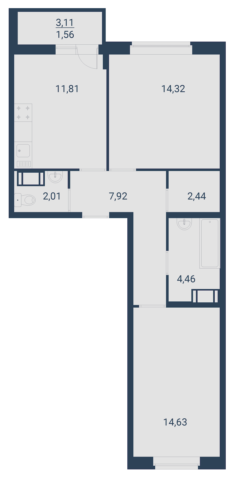 2-комнатная, 59 м² — ЖК ЖК Материк