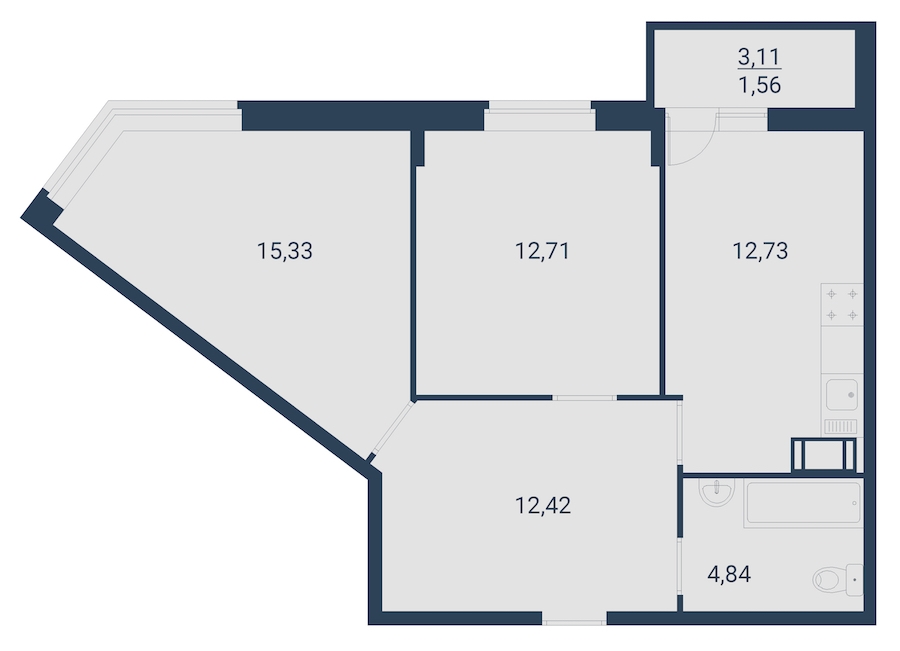 2-комнатная, 60 м² — ЖК ЖК Материк