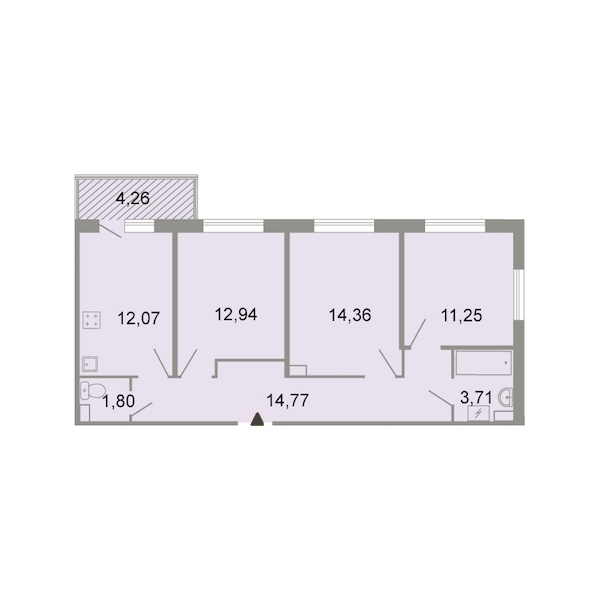 3-комнатная, 74 м² — ЖК ЖК Клёны