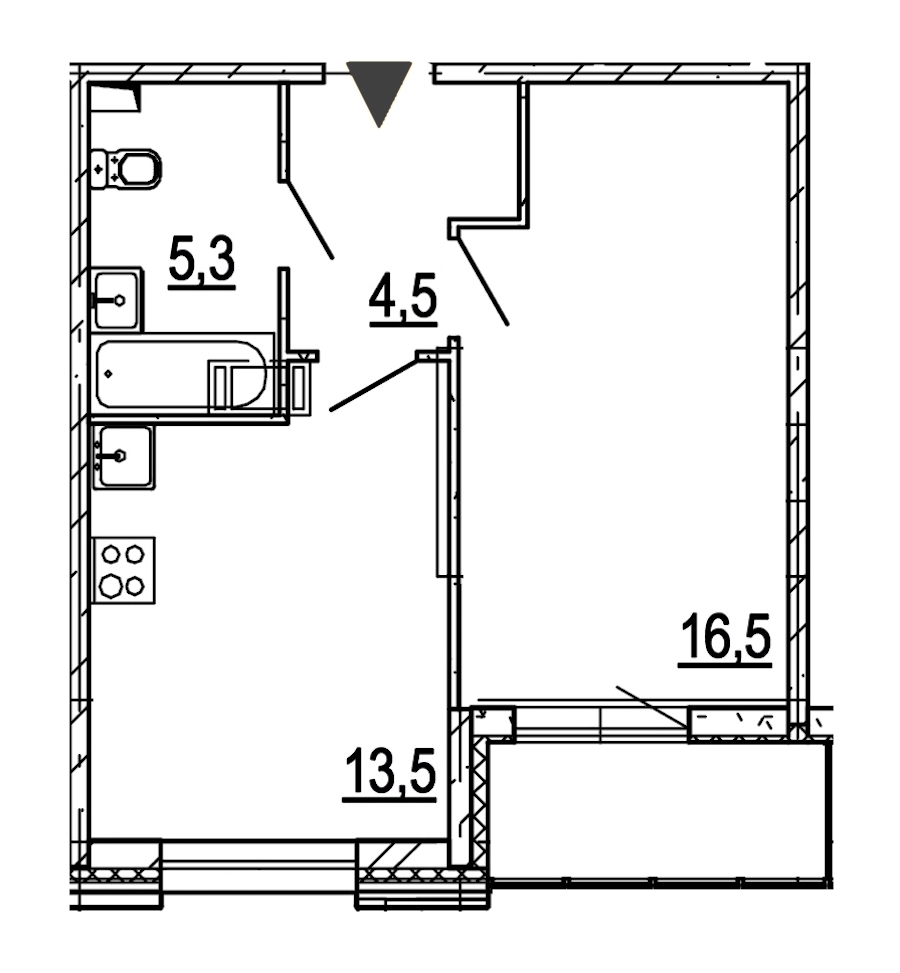 1-комнатная, 42 м² — ЖК ЖК Дом на Обручевых