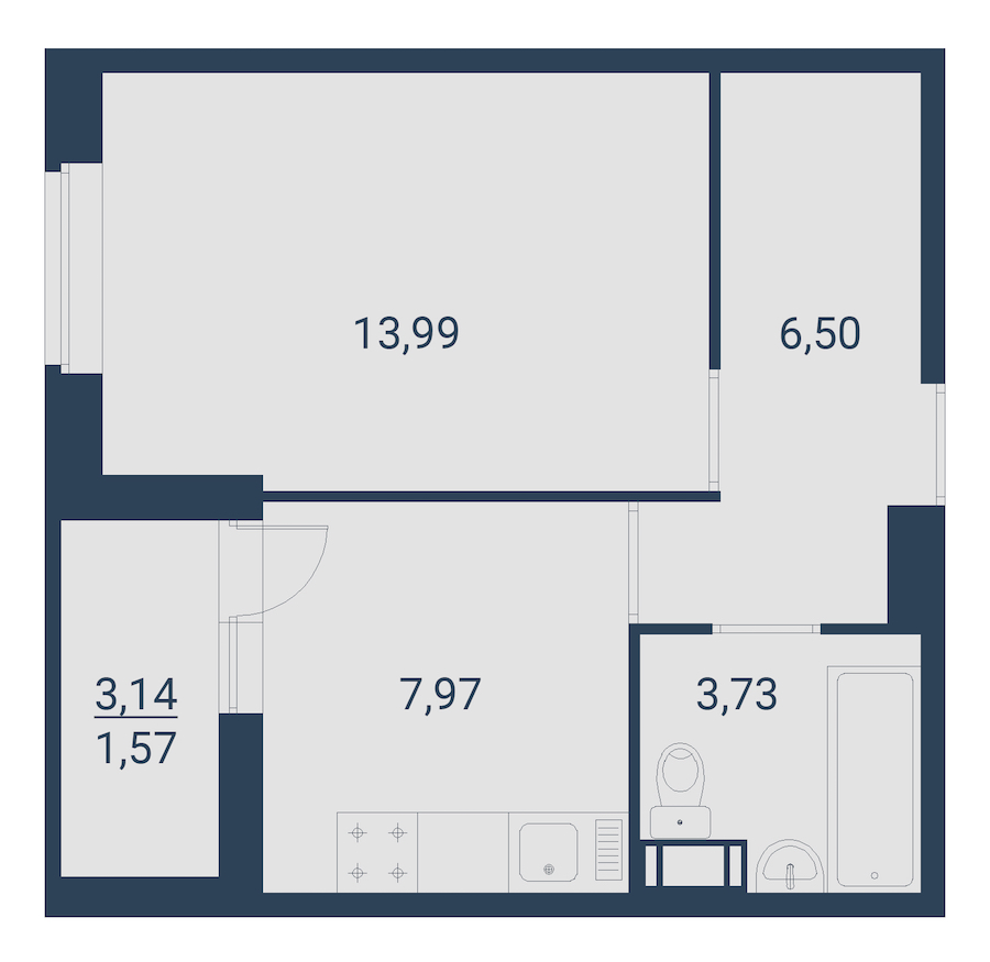1-комнатная, 34 м² — ЖК ЖК Материк