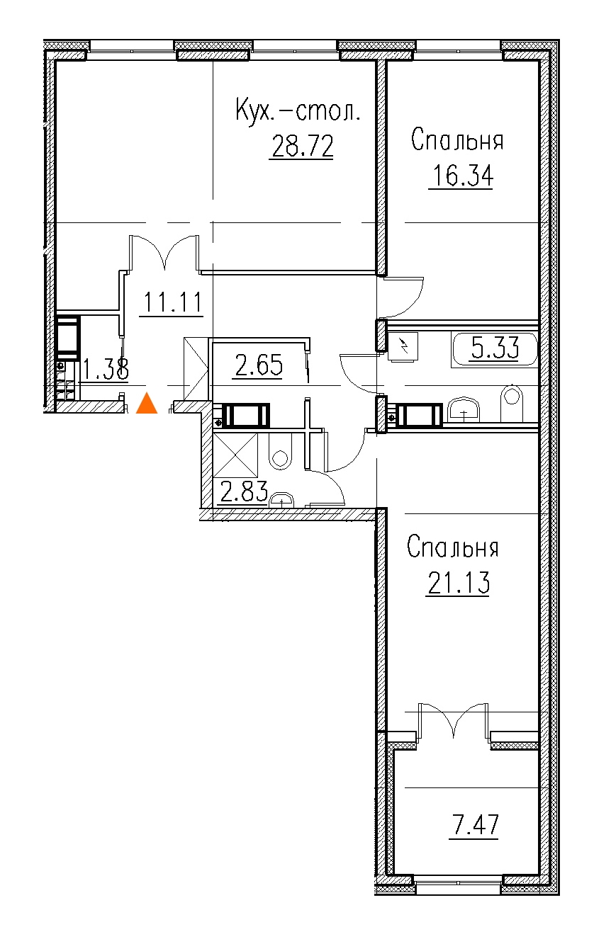 1-комнатная, 38 м² — ЖК Клубный дом Петровский квартал на воде