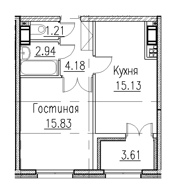 1-комнатная, 38 м² — ЖК Клубный дом Петровский квартал на воде