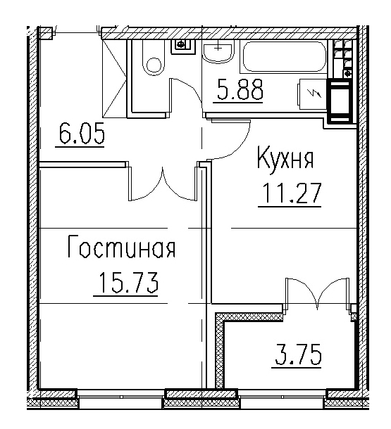 1-комнатная, 38 м² — ЖК Клубный дом Петровский квартал на воде