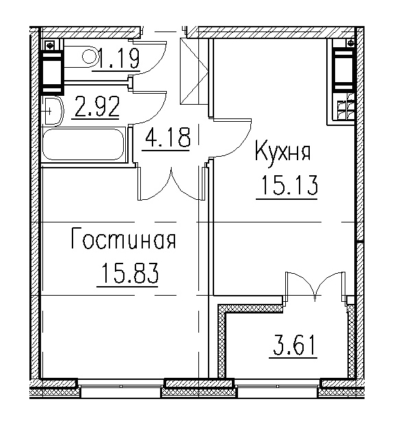 1-комнатная, 39 м² — ЖК Клубный дом Петровский квартал на воде