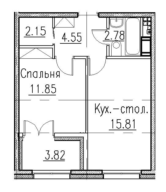 1-комнатная, 39 м² — ЖК Клубный дом Петровский квартал на воде