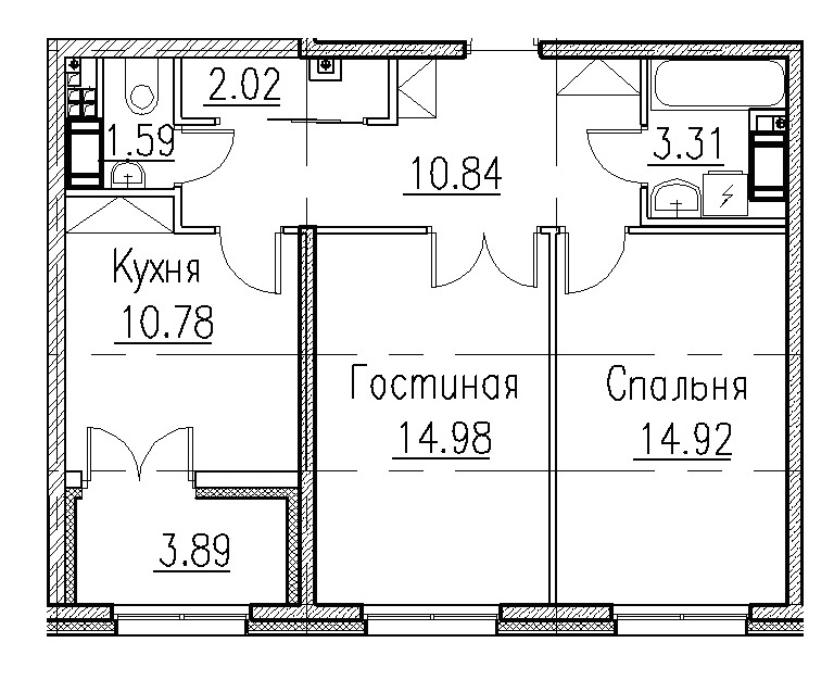2-комнатная, 60 м² — ЖК Клубный дом Петровский квартал на воде
